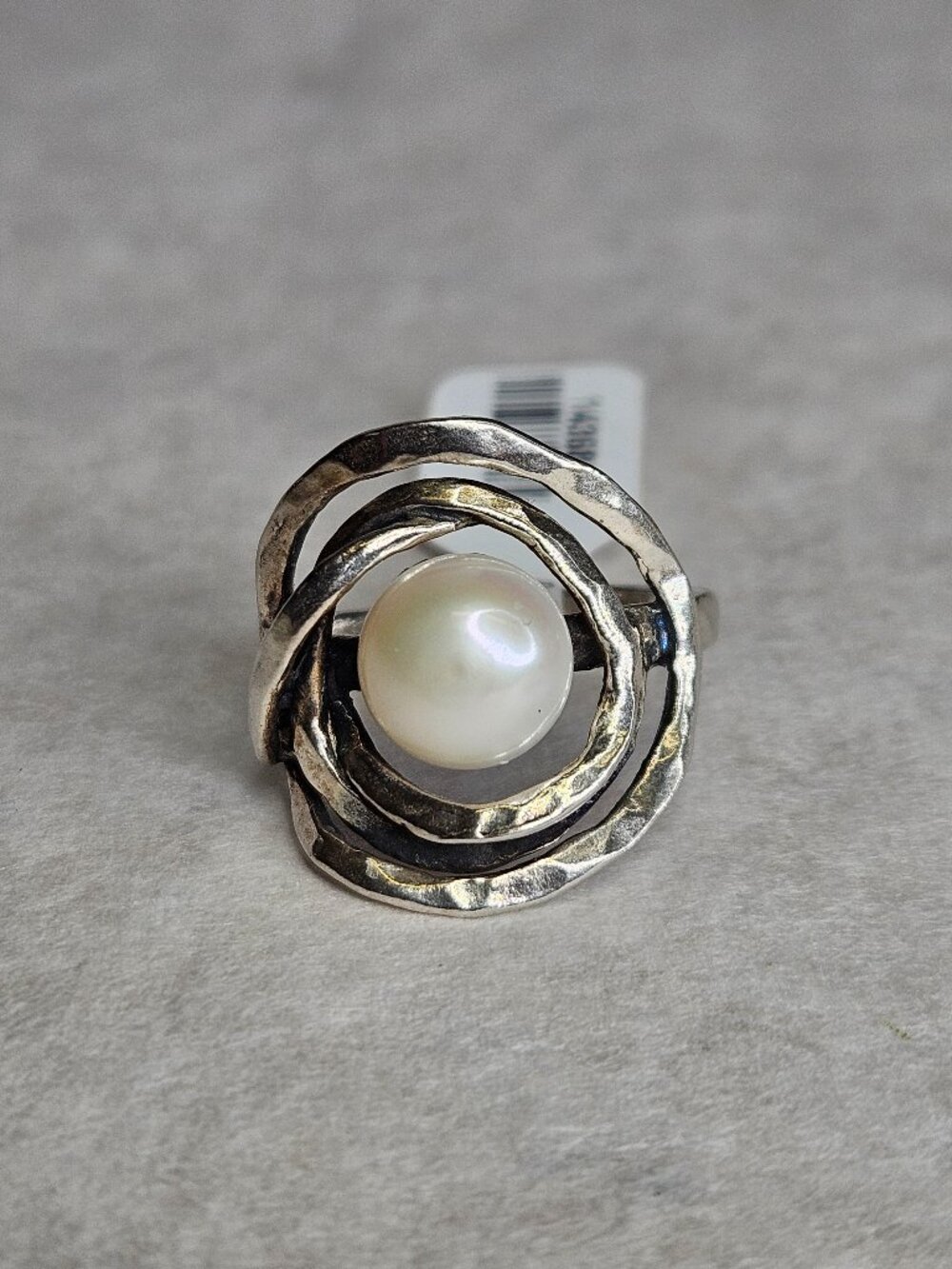 Zuman 925 Sterling Silver Pearl 9mm Swirl Cocktail Ring Size 9.25